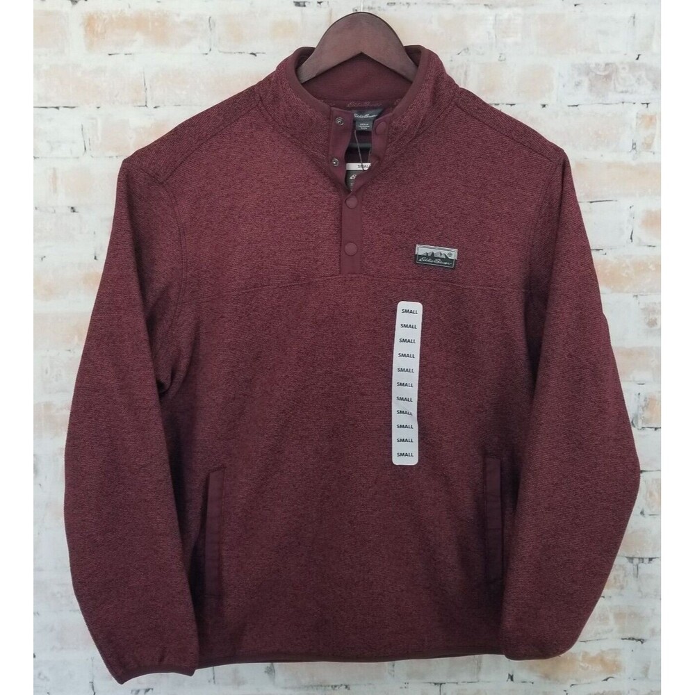 NWT Eddie Bauer Sweater Fleece Knit‎ Heather Tawny Port Classic Fit Men's Small